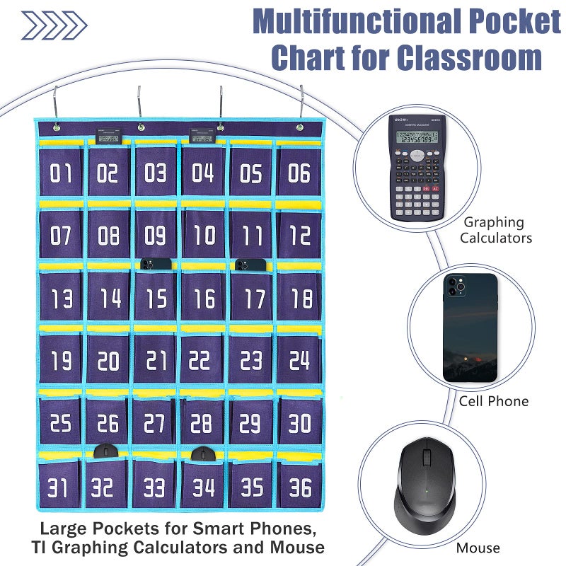 Loghot Classroom Accessories Closet Pocket Chart for Cell Phones Holder Wall Door Hanging Organizer (36 Pockets Blue) - Image 3